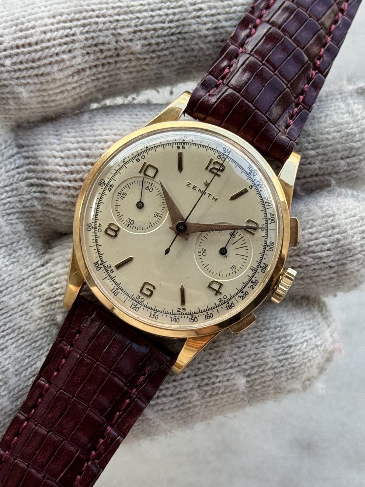 Vintage Zenith Chronograph 18K Gold Watch