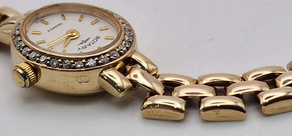 Rotary 9ct Gold Diamond Bezel Ladies Watch