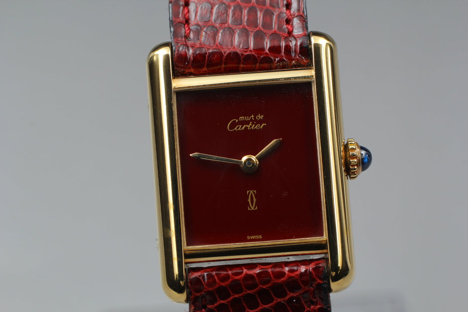 Cartier Must Tank Red Dial Watch, Full Set