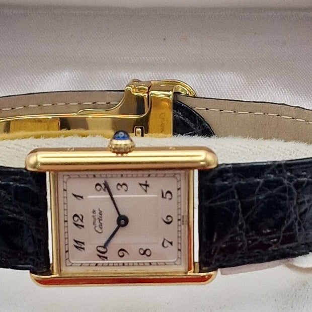Must de Cartier Tank Gold Watch, Box & Papers, 1989