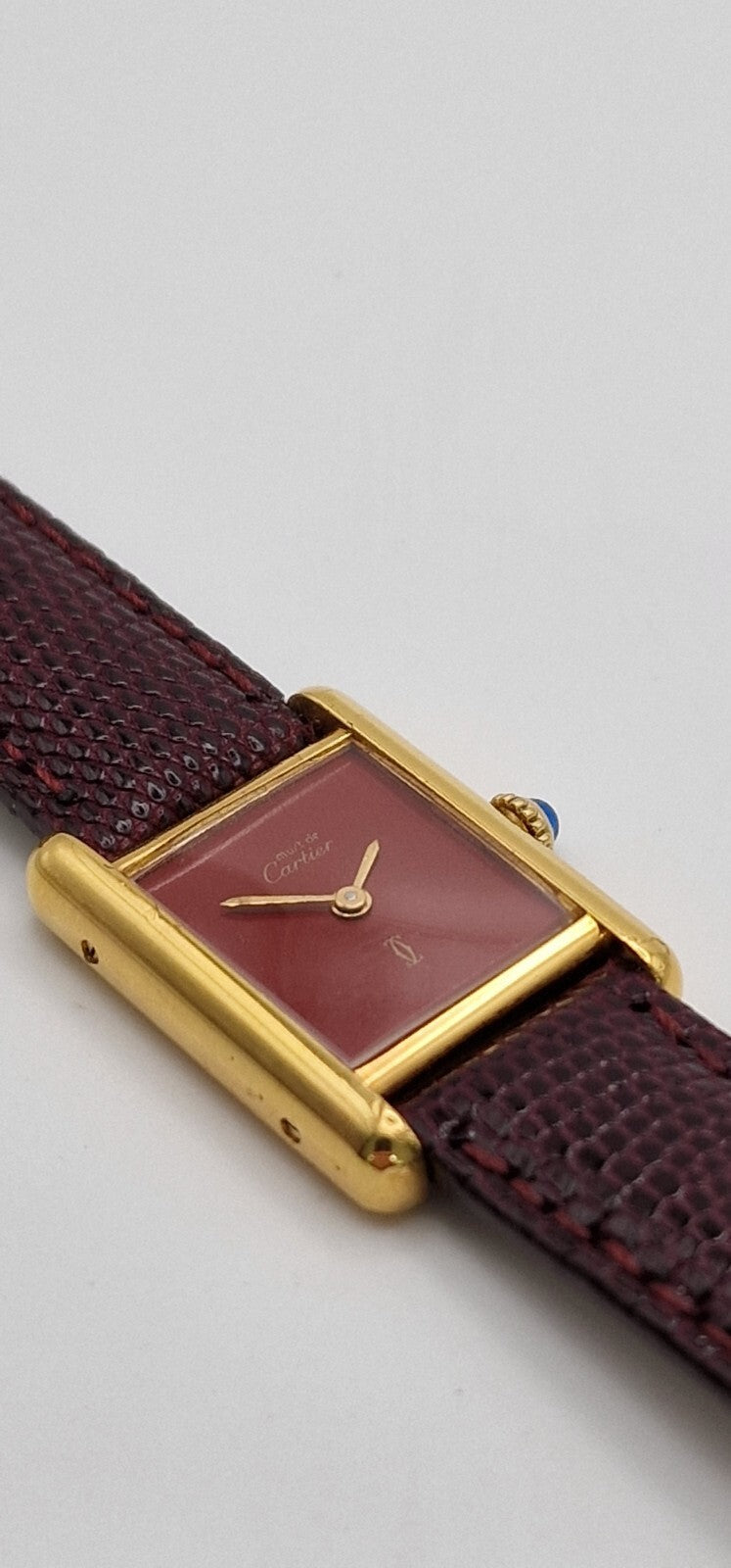 Cartier Tank Red Dial Ladies Watch, 18ct Gold on Silver