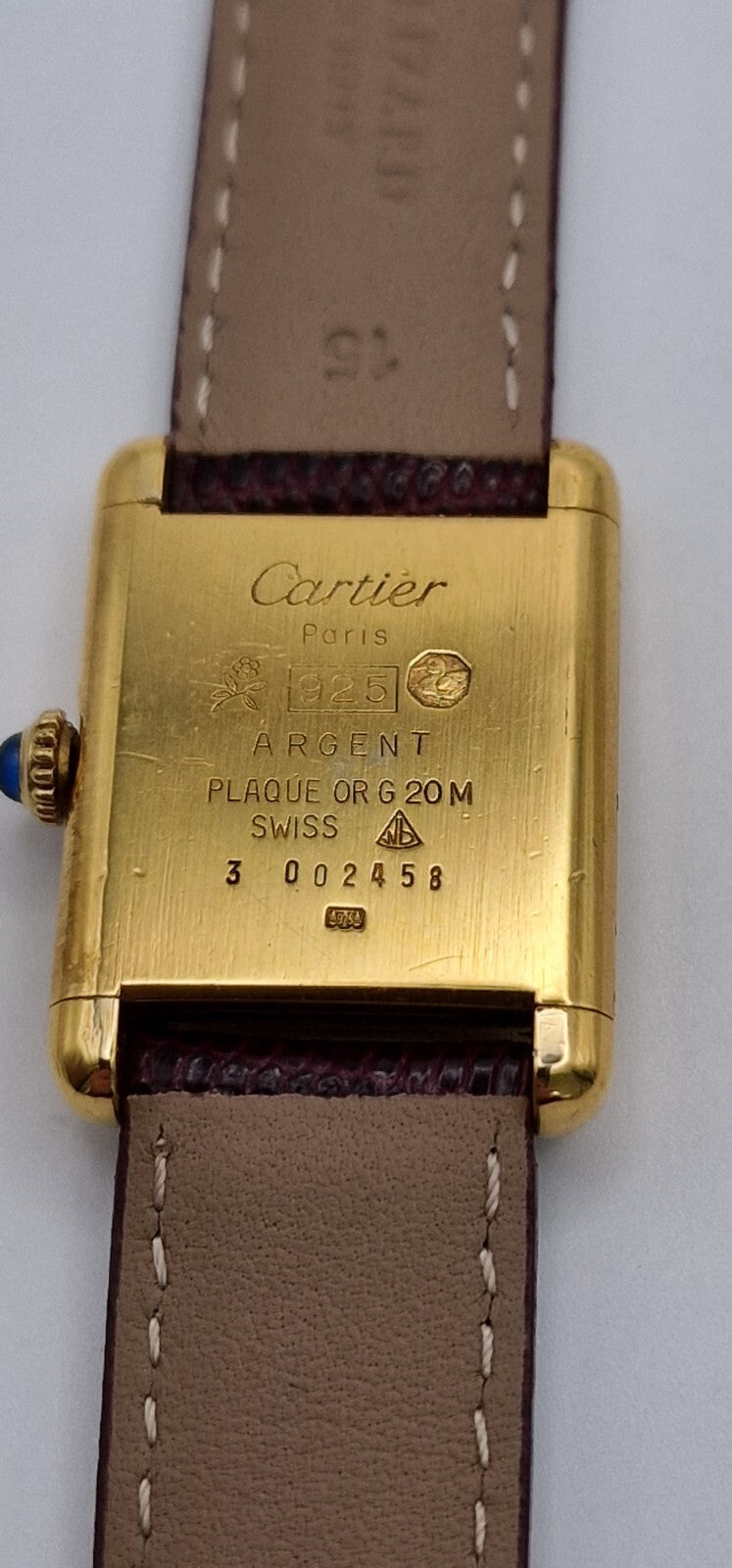 Cartier Tank Red Dial Ladies Watch, 18ct Gold on Silver