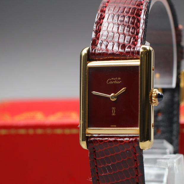 Cartier Must Tank Red Dial Watch, Full Set