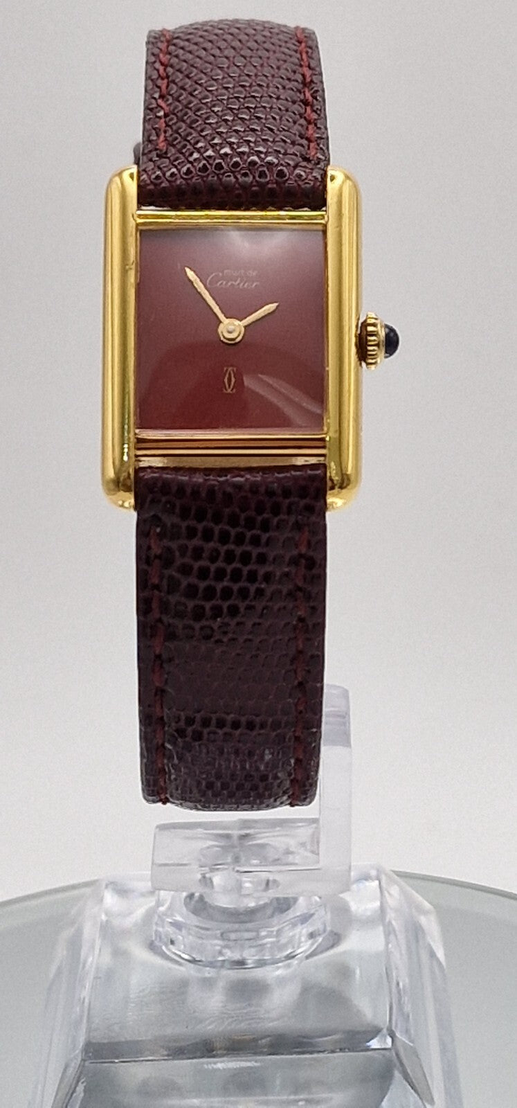 Cartier Tank Red Dial Ladies Watch, 18ct Gold on Silver