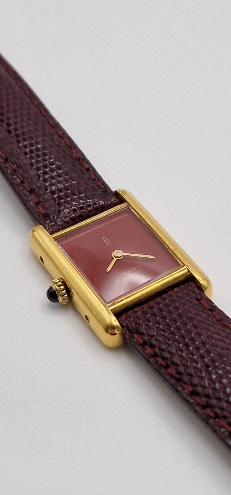 Cartier Tank Red Dial Ladies Watch, 18ct Gold on Silver
