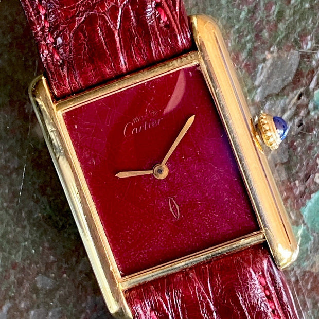Cartier Tank LM Manual Wind Watch, Burgundy Dial | Watchlunex
