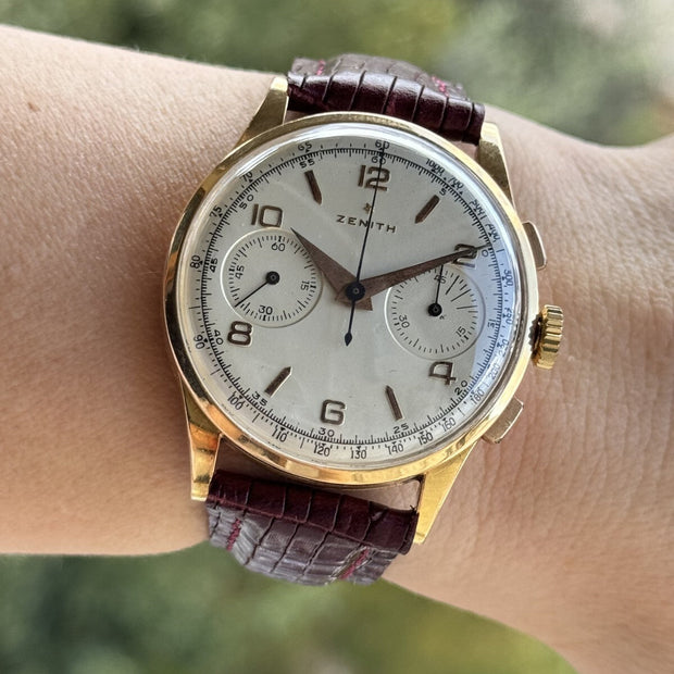 Vintage Zenith Chronograph 18K Gold Watch
