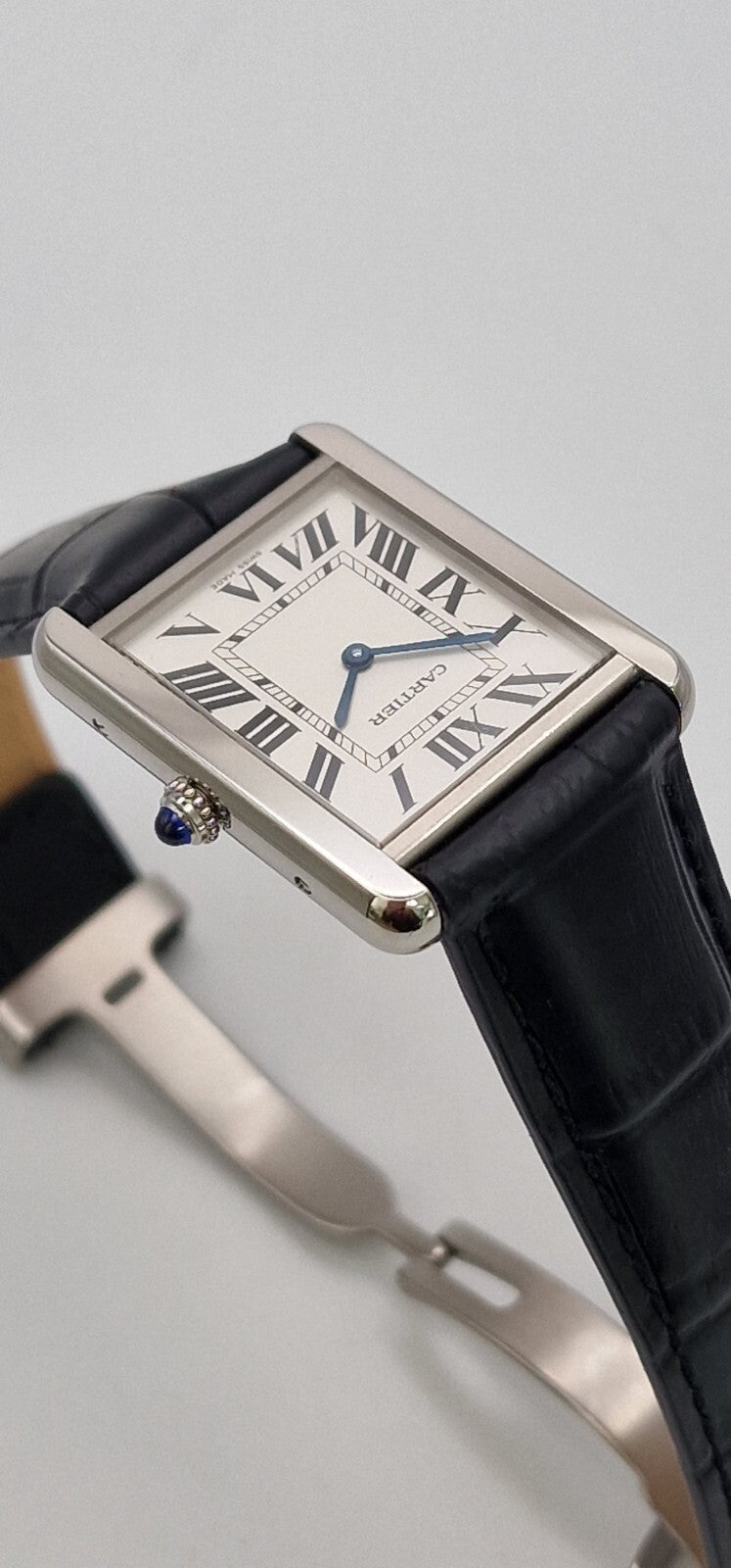 Cartier Tank Solo Steel Watch, Blue Cabochon Crown