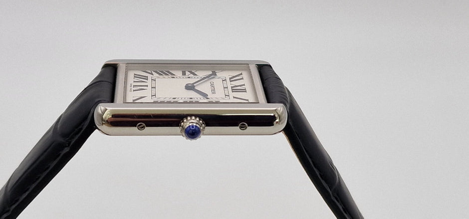 Cartier Tank Solo Steel Watch, Blue Cabochon Crown