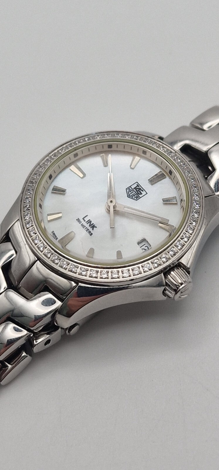 Tag Heuer Link  200 Meters Lady's Bracelet Watch with Diamond Bezel in Tag Box.