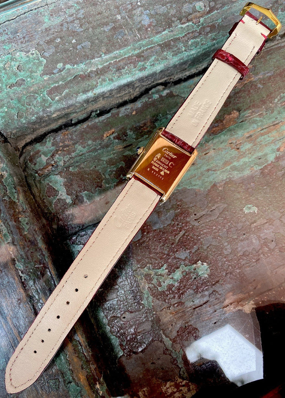 Cartier Tank LM Manual Wind Watch, Burgundy Dial | Watchlunex