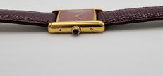 Cartier Tank Red Dial Ladies Watch, 18ct Gold on Silver