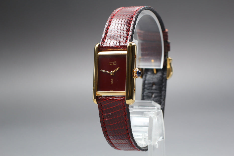Cartier Must Tank Red Dial Watch, Full Set