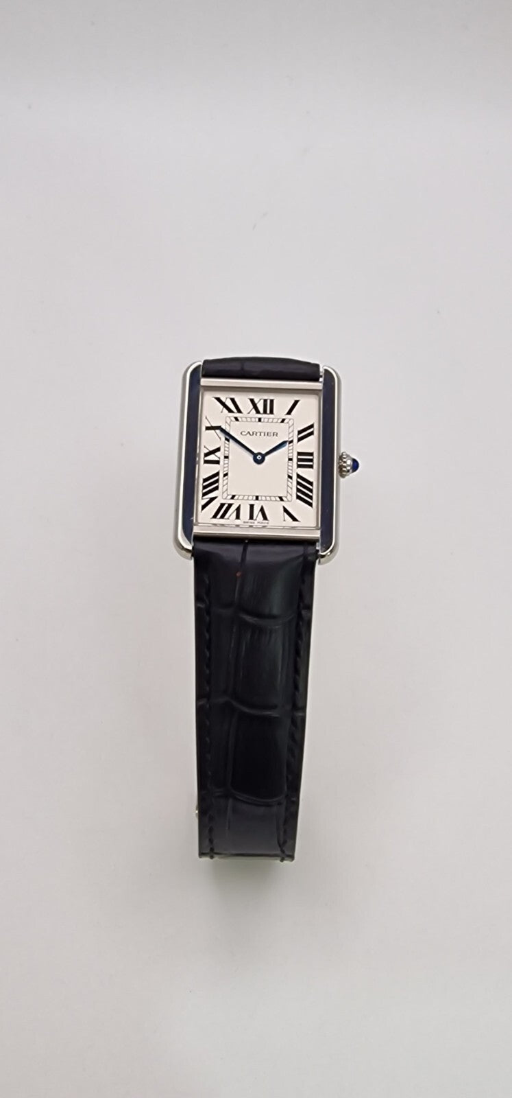 Cartier Tank Solo Steel Watch, Blue Cabochon Crown