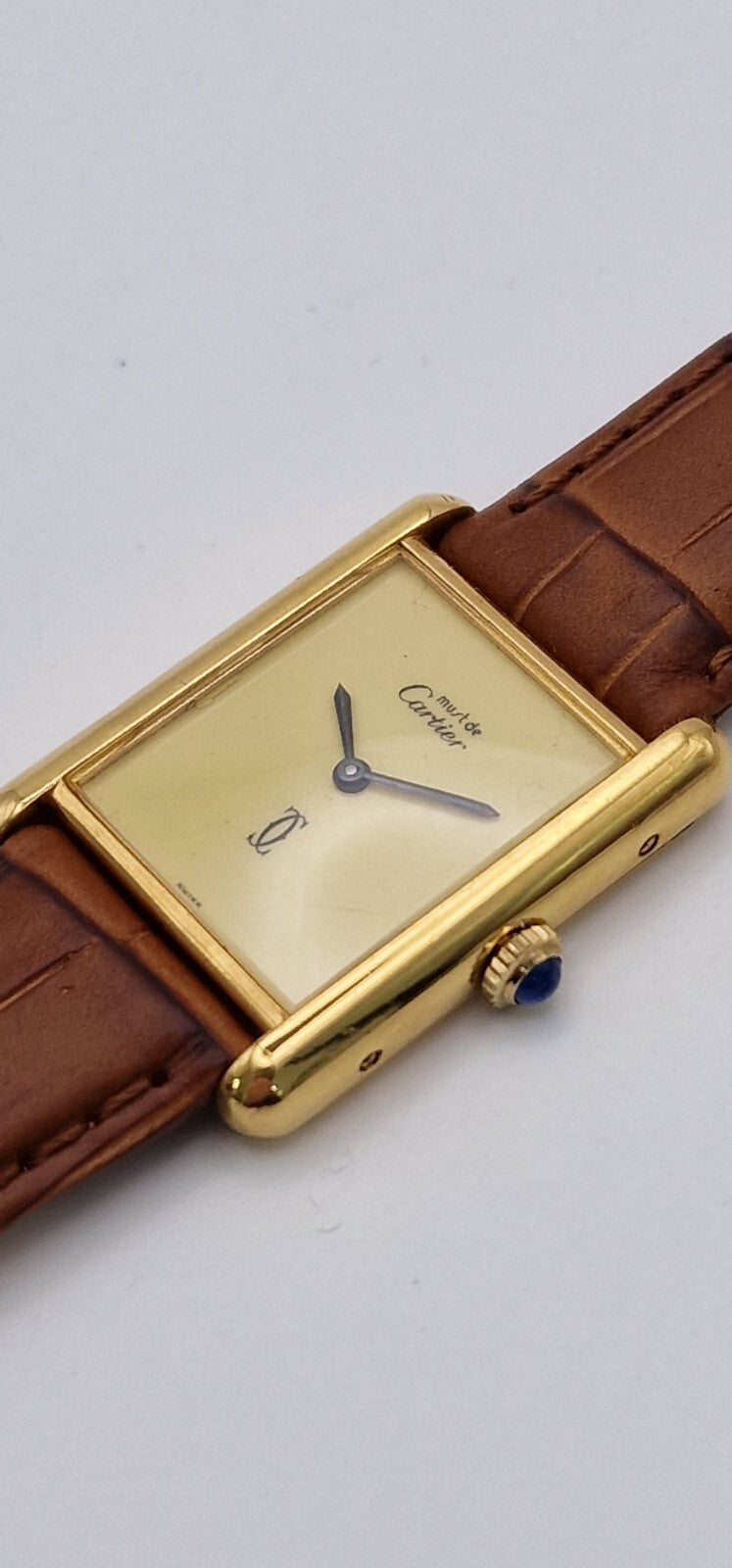 Must de Cartier Tank 18ct Gold on Silver Mid Size Vintage  Mechanical Watch.