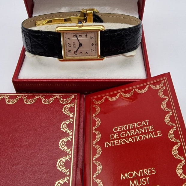 Must de Cartier Tank Gold Watch, Box & Papers, 1989